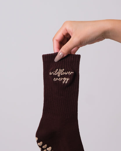 Wildflower Grip Socks in Espresso