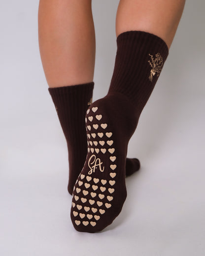 Wildflower Grip Socks in Espresso