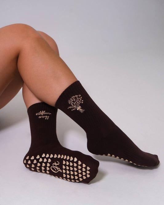 Wildflower Grip Socks in Espresso
